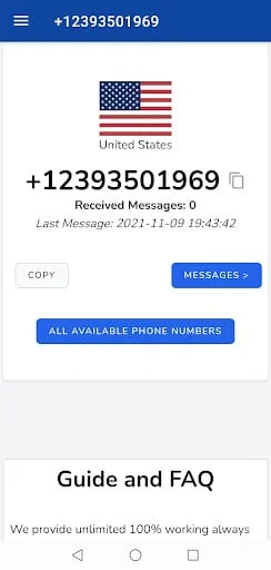 SMS Receive, Temp Phone Number Screenshot 2