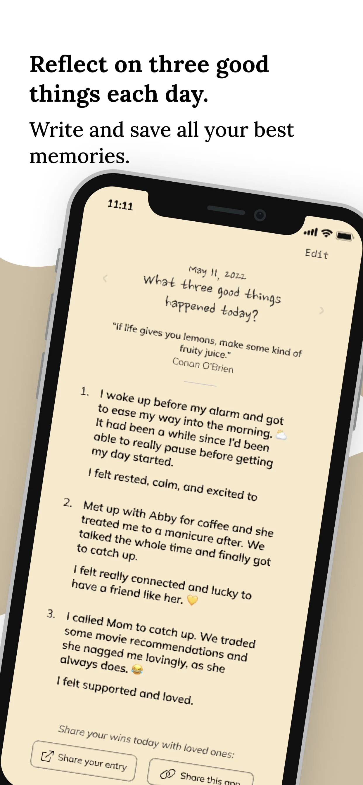 Three Good Things - Gratitude Screenshot 1